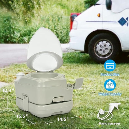 YITAHOME 5.3 Gallon Portable Travel Toilet RV Porta Potty | Handle Flush Pump Detachable Water Tank for Camping Boating Hiking Trips