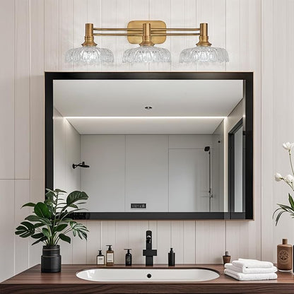 3-Light Bathroom Vanity Light Fixtures Vintage Brass Wall Light Fixtures Vanity Lights Over Mirror for Bedroom Living Room Bathroom