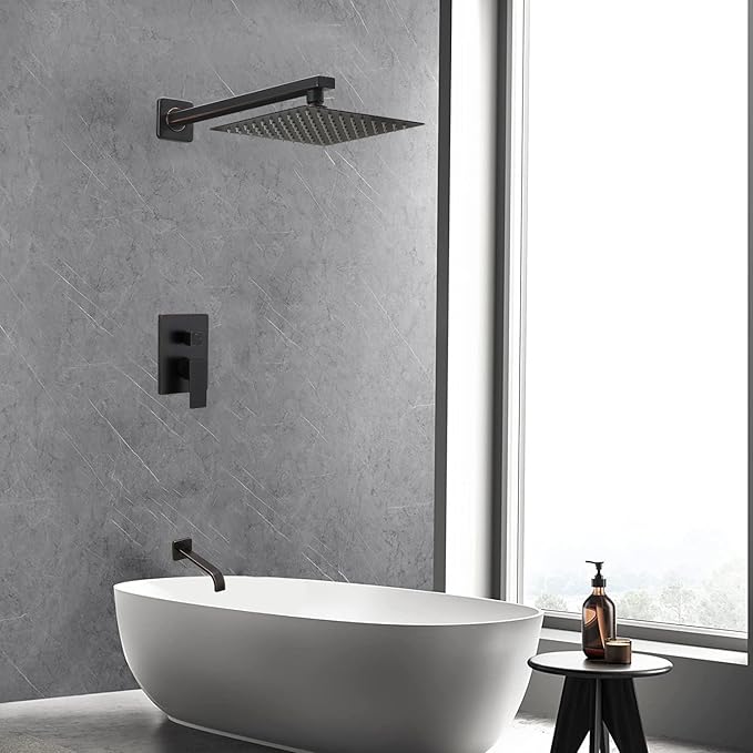 ‎Oil Rubbed Bronze Shower Faucet Set with Tub Spout Bathroom Luxury Rain Mixer Shower Head System Wall Mounted Shower Faucet Complete, Single Handle Tub and Shower Trim Kit with Rough-in Valve
