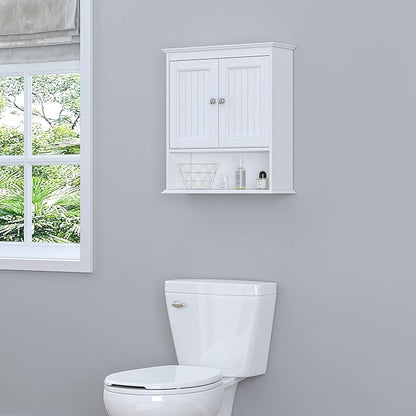 Spirich Bathroom Cabinet Wall Mounted with Doors, Wood Hanging Cabinet with Doors and Shelves Over The Toilet, Bathroom Wall Cabinet White | Wall Mounted, with Doors, Hanging Cabinet, Over The Toilet