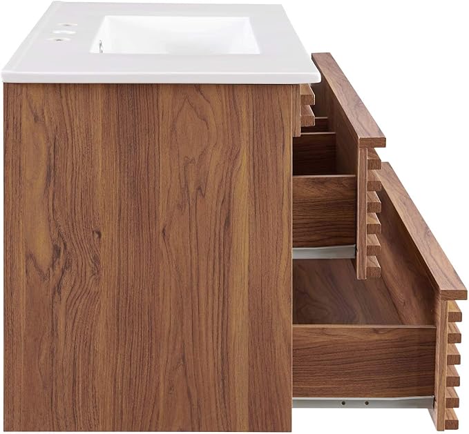 Modway Render 36" Wall-Mount Bathroom Vanity in Walnut White