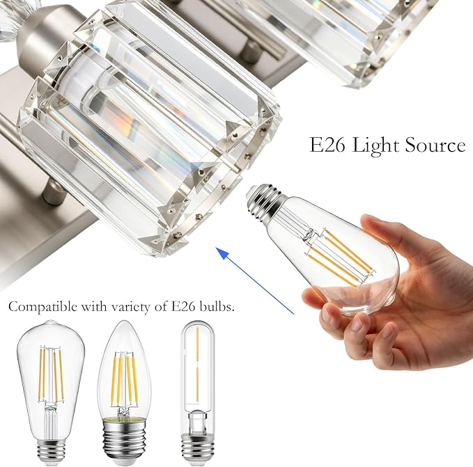 Ralbay Crystal Bathroom Vanity Light Brushed Nickel Modern 5 Light Bathroom Wall Lighting Fixtures Over Mirror