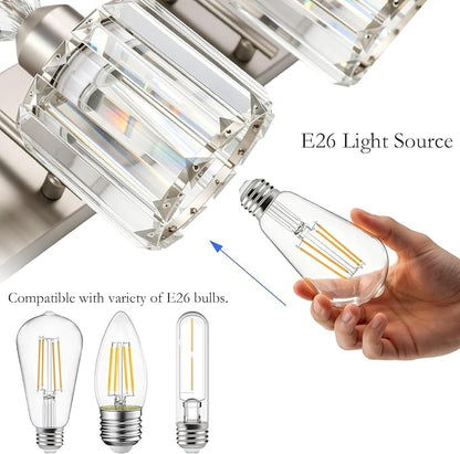 Ralbay Crystal Bathroom Vanity Light Brushed Nickel Modern 5 Light Bathroom Wall Lighting Fixtures Over Mirror