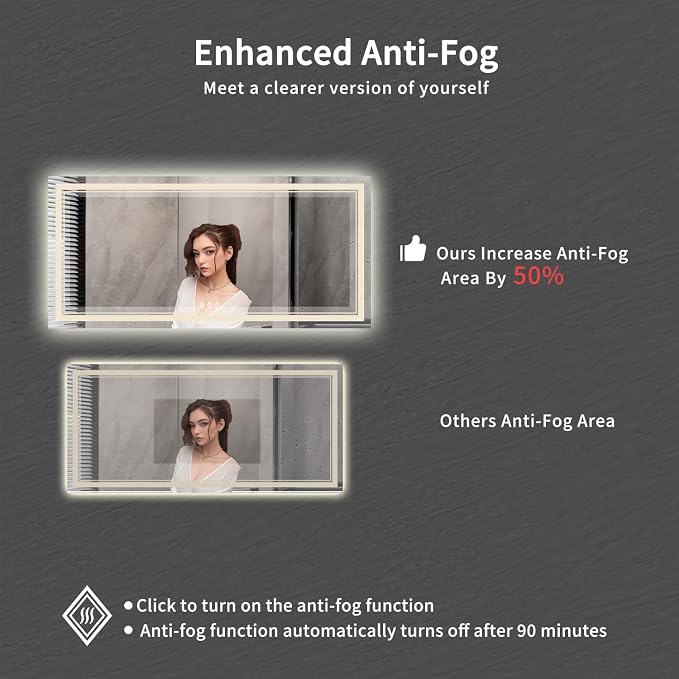 Big Bathroom Mirror, 84x40 Inch Gradient Front and Backlit Lighted Mirror, 3 Colors Dimmable CRI>90 Double Lights, IP54 Enhanced Anti-Fog, Wall Mount LED Vanity Mirror