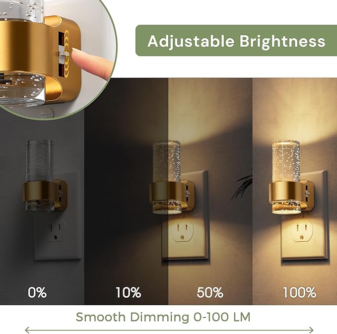 L LOHAS LED Night Lights Plug into Wall, 4 Pack Mini Dimmable Night Light | Dusk-to-Dawn, Soft White/Cool White/Amber 3 Light Color, 0-100LM Adjustable Brightness, Bubble Nightlight for Hallway