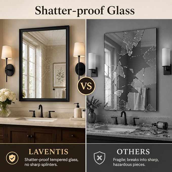 24x36 Inch Matte Black Bathroom Mirrors for Over Sink | Curved Aluminum Frame Rectangular Vanity Mirror, HD Tempered Glass, Rust-Resistant Wall Mirror for Bedroom & Entryway