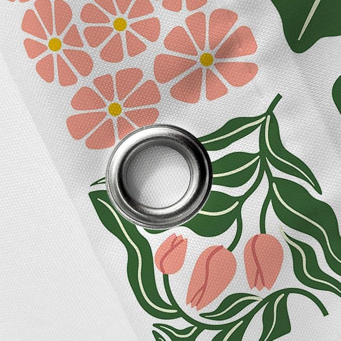 JAWO Retro Floral Shower Curtain Cute Vintage Boho Shower Curtains for Bathroom Decor Pink Green Botanical Geometric Groovy Aesthetic Abstract Flowers Pattern Shower Curtain Sets with Hooks, 60X70IN
