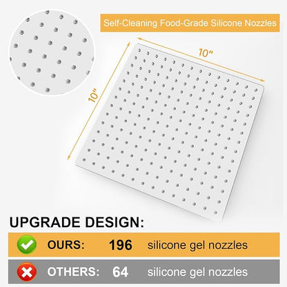 10 Inch Rain Shower Head High Pressure Rainfall Shower Head Chrome | Square Rain Bathroom Showerhead, High Flow, Large Stainless Steel, Ceiling Mounted, Wall Mounted, Waterfall Full Body