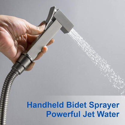 Warm Water Bidet Sprayer for Toilet with Hot and Cold Brass Rough-in Valve, Stainless Steel Handheld Bidet Attachment Set for Feminine, Pets and Baby Diaper Wash, Brushed Nickel, BDS08-2