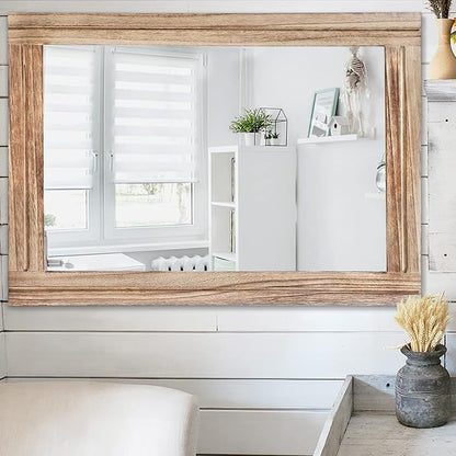 AAZZKANG Rustic Mirror for Wall with Rectangle Wood Framed Decorative Hanging Mirrorrs Large 28"x20"for Bedroom Bathroom Living Room Dressing Room