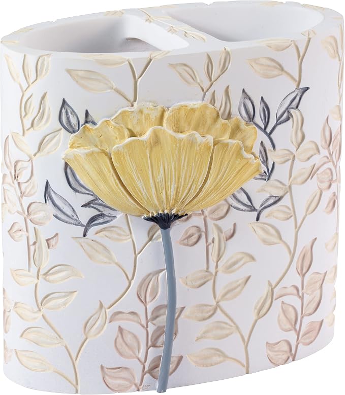 Avanti Linens - Toothbrush Holder, 100% Hand-Painted Resin Bathroom Accessories, Floral Home Decor (Marielle)