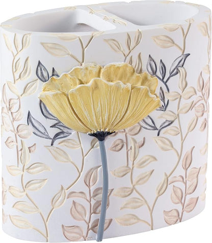 Avanti Linens - Toothbrush Holder, 100% Hand-Painted Resin Bathroom Accessories, Floral Home Decor (Marielle)