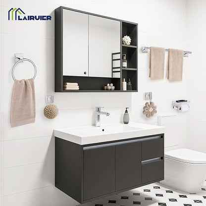 Lairuier Bathroom Hardware Set Polish Chrome, Towel Holder Set Wall Mounted | Bathroom Accessories Set, SUS304 Stainless Steel 23.6" Towel Bar, Toilet Paper Holder with Shelf, Towel Ring and Towel Hooks