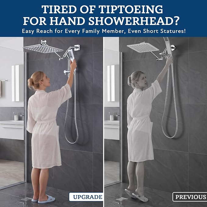 G-Promise 10 Inch All Metal Rain Shower Head with Handheld Spray (Chrome) | Full Body Coverage, Pause Mode Diverter, Power Wash Mode Handheld, Suits Every Height, Easy to Install, Modern Bath Upgrade