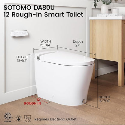 DA80U Smart Toilet, Modern Elongated Bidet with Built-in Water Tank, Assisted Pump, Heated Seat, 1.06 GPF Auto Flush, Warm Water, Remote and Foot Kick Operation, Plus Blackout Flush Feature