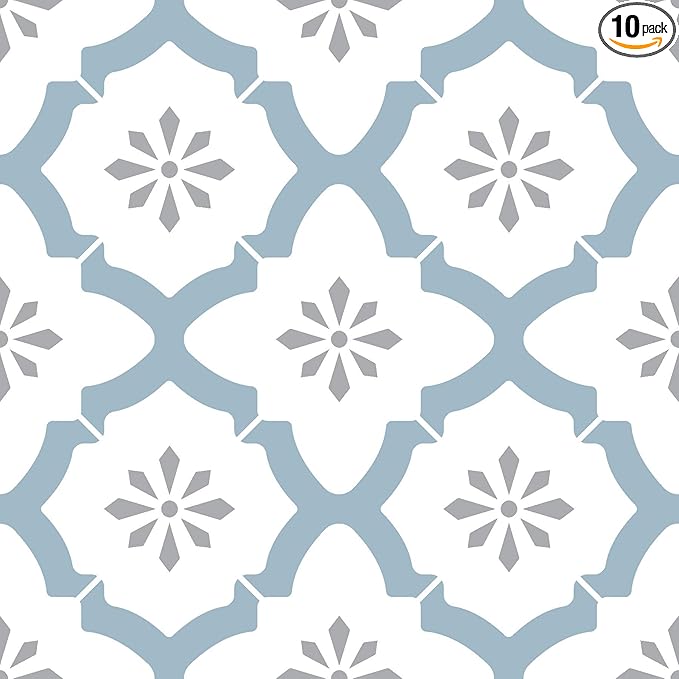 FloorPops FP2943 Alfama Peel & Stick Floor Tiles, Multicolor, Blue