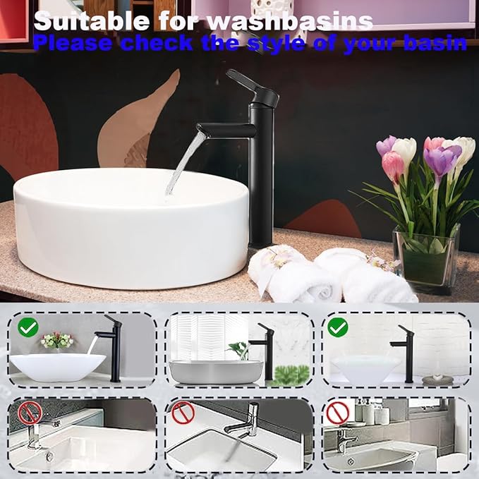 Bathroom Cold & Hot Stainless Steel Faucet, Ceramic Valve Cylinder; Silent Anti-Drip, Single Handle, Water Saving, Washbasin Sink, for Bathroom & Basin, Small Kitchen Faucet (Black-h)