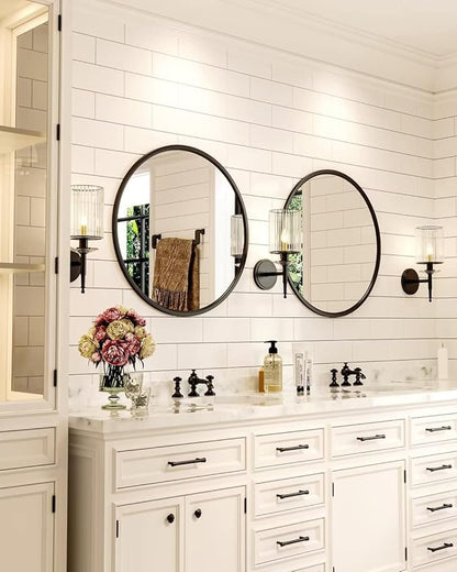 Growsun 24'' Black Round Mirror, Circle Wall Mirror for Bathroom Vanity, Entryway Living Room with Metal Frame for Home Decor, 2 Pack
