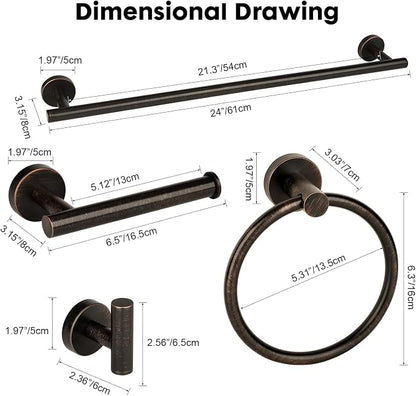 Oil Rubbed Bronze Bathroom Hardware Accessories Set 5 Piece, Stainless Steel Towel Bar Set 24 Inch,Toilet Paper Holder,Towel Ring Holder,Towel Rack Set,Brushed Bronze Bathroom Accessories Kit
