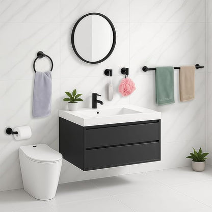 5-Piece Matte Black Bathroom Hardware Set, Towel Racks Set for Bathroom SUS304 Stainless Steel Toilet Paper Holder Wall Mounted, 24 Inch Modern Bathroom Accessories Kit
