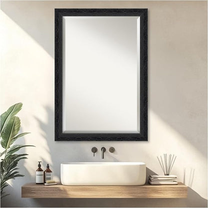 Amanti Art Black Bathroom Mirror for Over Sink, 28x40 Filigree Gloss Black Rectangle Vanity Mirror, Large Traditional Frame, Hangs Horizonally and Vertically, Bathroom Wall Decor, Beveled Edge