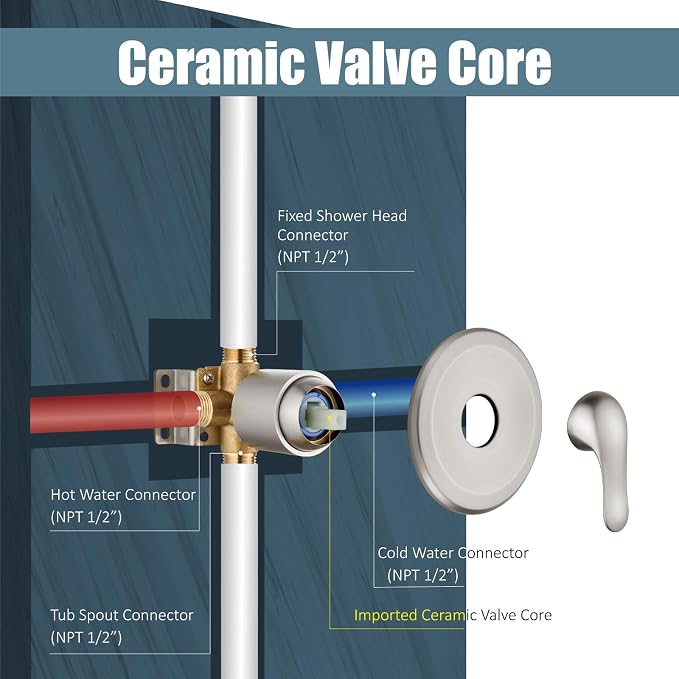 Aolemi Tub Shower Faucet Set Dual 8 Mode Head Valve Kit Brushed Nickel | Valve and Trim Kit, ABS Shower Head and Handheld System, Bathroom Bath Tub Spout 6.3",SUS304,Single Handle