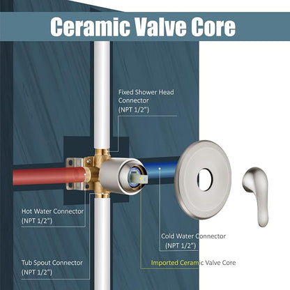 Aolemi Tub Shower Faucet Set Dual 8 Mode Head Valve Kit Brushed Nickel | Valve and Trim Kit, ABS Shower Head and Handheld System, Bathroom Bath Tub Spout 6.3",SUS304,Single Handle