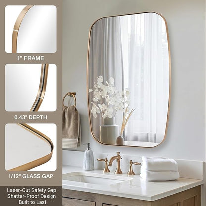 24X40 Inch Brushed Champagne Bronze Oblong Bathroom Mirror | Stainless Steel Metal Frame, HD Glass, Bathroom Vanity Mirror for Over Sink, Modern Design Wall Mounted, MDF Backboard