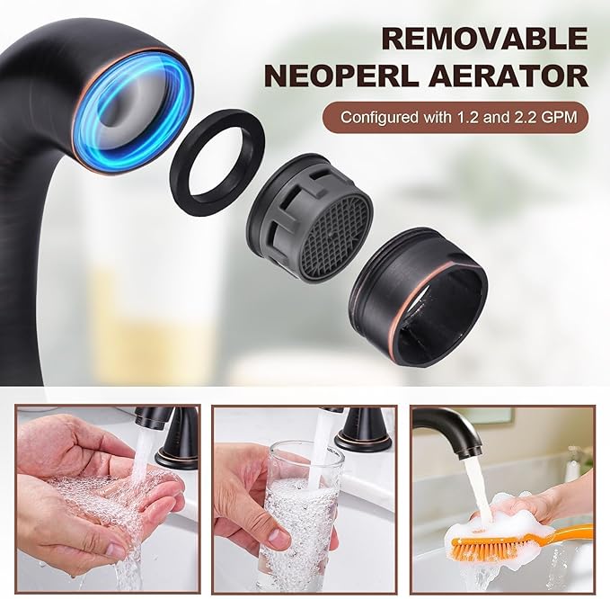Aleasha Bathroom Sink Faucet 3 Holes Oil Rubbed Bronze, Widespread Bathroom Faucet, Washroom Faucets with Pop Up Drain, Washroom Sink Faucets with 304 Stainless Steel Lead-Free Hose