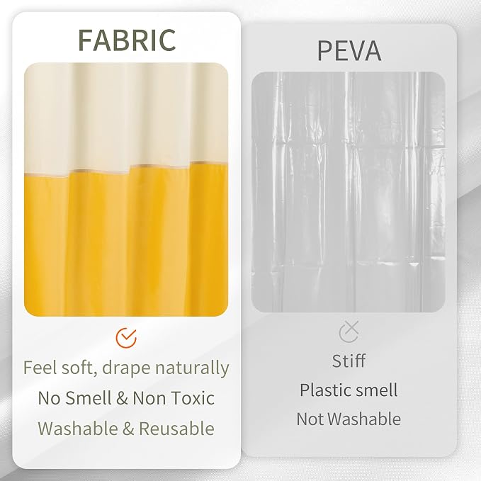 ALYVIA SPRING Waterproof Fabric Shower Curtain or Liner Cream/Yellow, 72x72 | 3 Magnets, Soft Cloth & Hotel Quality, Machine Washable, Light-Weight, Standard Size