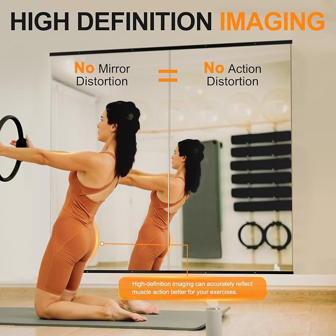 Home Gym Mirror, 50''x25''x2PCS Black Wall Mounted Large Frameless Tempered Glass Wall Mirror for Home Gym, Garage, Bedroom, Bathroom