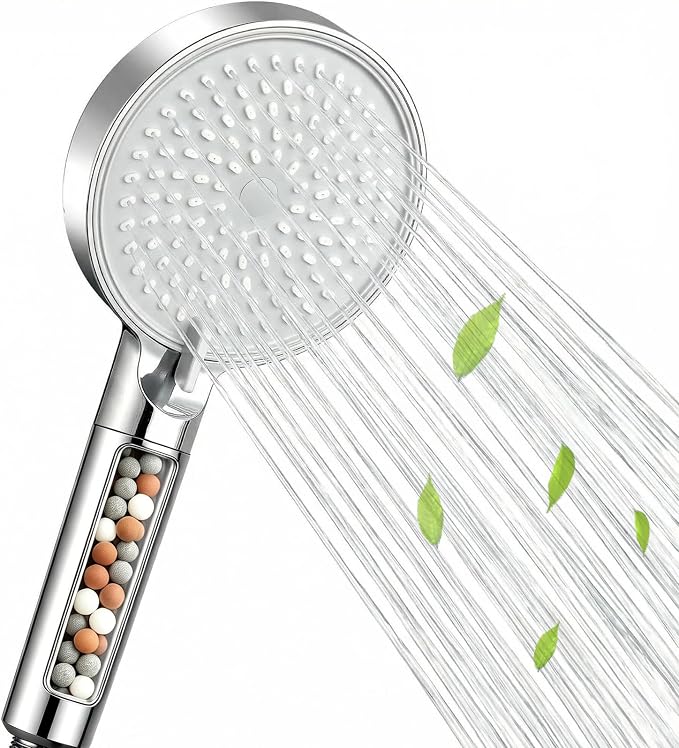 Filtered Shower Head with Handheld High Pressure 3 Spray Mode Showerhead | Detachable Shower Head Water Softener Filters Beads for Hard Water Remove Chlorine (Chrome)