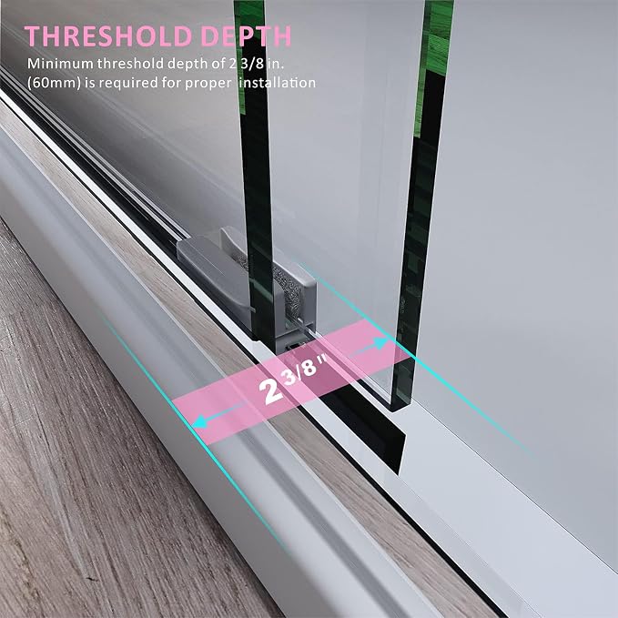 Chrome Stainless Steel Handle 44-48 inch x 72 inch Semi-Frameless Double Sliding Glass Shower Door with 1/4'' Tempered Certified Glass for Bathroom