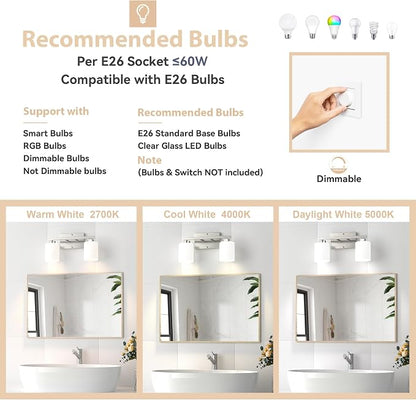 Honesorn Bathroom Vanity Light, 2 Light, Brushed Nickel, Frosted Shades | Bathroom Light Fixtures Over Mirror, Modern Bathroom Lights ,Wall Sconces, Anti-Rust, E26 Socket (Bulbs Not Included)