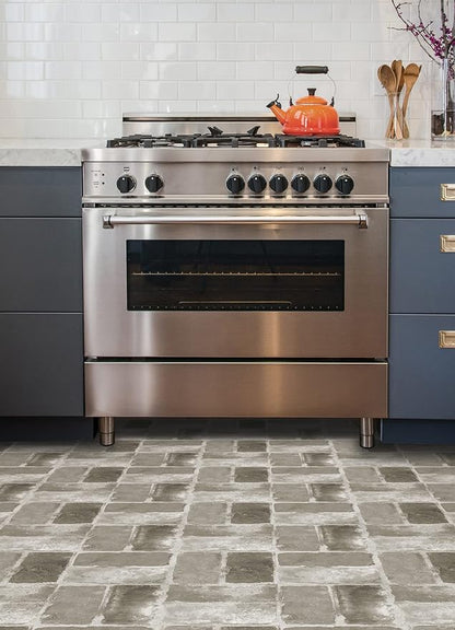 FloorPops Harvard Brick Grey Peel and Stick Floor Tiles, Farmhouse Vinyl Floor Tiles, Water Resistant, 12 in x 12 in, Pack of 10