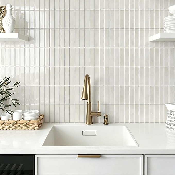 10-Sheet Peel and Stick Backsplash White Stick on Tile, Thick Self-Adhesive Wall Panels for Bathroom Vanity, Coffee Bar & Accent Walls (Light Beige)