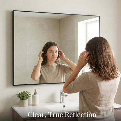 48"x36" Matte Black Large Framed Bathroom Vanity Wall Mirror | Large Vanity Wall Mirror, Slim Metal Frame, Dresser or Sideboard Use, Vertical/Horizontal Mount, Tempered Glass