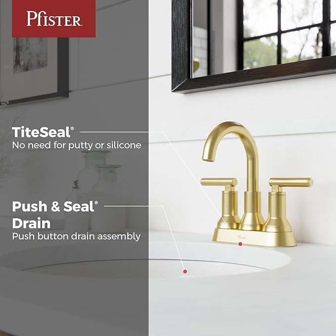 Pfister Capistrano Bathroom Sink Faucet, 4-Inch Centerset, 2-Handle, 3-Hole, NSF Certified, Brushed Gold Finish, LF048CSOBG
