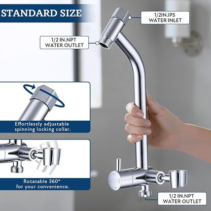 G-Promise All Metal Shower Diverter with Low Handheld Holder (Chrome) | 10 Inch Downward-Extend Bracket for All Heights, 4 Spray Modes with Pause, Anti-Leak, Easy Install, Universal Replacement