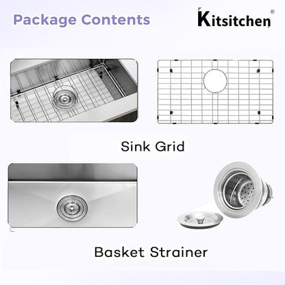 Kitsitchen RV Ktichen Sink,16 Gauge T304 Stainless Steel Undermount Kitchen Sinks with Sink Drain Strainer & Bottom Gird, 27" x 16" x 7" Single Bowl Drop In Kitchen Sink for RV, Outdoor and Bathroom