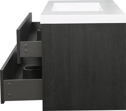 42" Floating Bathroom Vanity with Sink, Wall-Mounted Bathroom Storage Vanity Cabinet with Resin Top Basin and Soft Close Drawers, Fully Assembled, Espresso Wood