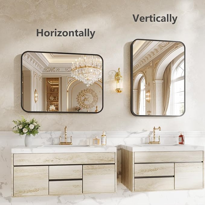 Koonmi Metal Framed Bathroom Mirror, 22"X30" Anti-Rust Bathroom Vanity Mirror, High-Definition Tempered Glass Bathroom Mirrors for Over Sink, Modern Decorative Wall Mirror for Restroom
