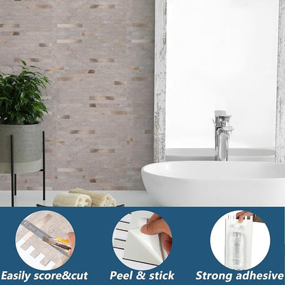 Yipscazo 2 Sheets PVC Wall Tiles Stick on Tiles for Backsplash Kitchen, Bathroom, Laundry Room, Camper, Fireplace (6'' X 12'', Stone)