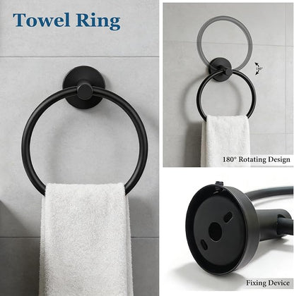 4-Pieces Wall Mount Bathroom Hardware Set,23.6 Inch Towel Bar,Matte Black | Stainless Steel Bathroom Accessories Set,Waterproof Towel Bar ,Toilet Paper Holder with Shelf,Towel Ring,Coat Hook,Rectangle