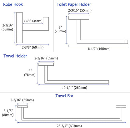 Suyar Polished Chrome Bathroom Hardware Set, Bathroom Accessories 4 Pieces | Include Robe Hook, Toilet Paper Holder, Hand Towel Holder, Towel Bar, SUS304 Stainless Steel, Wall Mounted