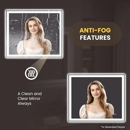 LOAAO 48"X40" LED Bathroom Mirror Black Framed | Anti-Fog, Dimmable, Memory Function, Tempered Glass, Lighted Vanity Mirror for Wall