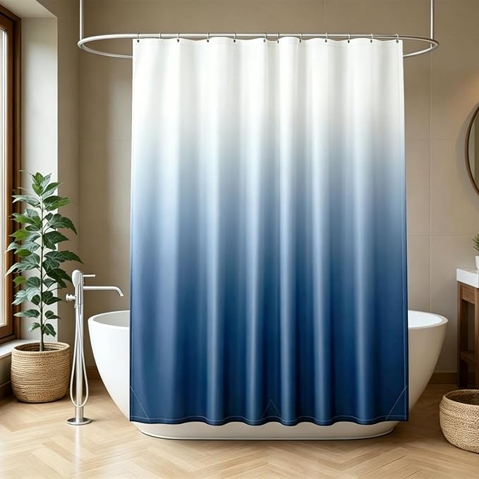 Felisa Ombre Blue and Gray Shower Curtain Liner,Waterproof Fabric Shower Curtain with 3 Weighted Magnets, Odorless Cloth Lightweight Bathroom Curtain,Sturdy Rustproof Grommets,72 x 72