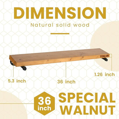 TEN49 Real Wood Rustic Floating Shelves Wall - 36 Wide Small Wooden Industrial Pipe Shelving - Farmhouse Pipe Wall Shelves Furniture Bathroom Decor Art Shelf Kitchen - Light Walnut Color - Set of 2