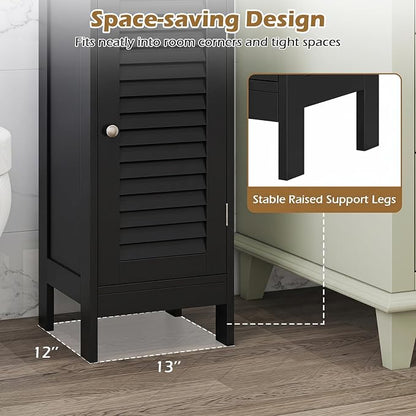 GIANTEX Bathroom Floor Storage Cabinet with Door and Drawer, Black | Freestanding Side Cabinet with 3-Height Adjustable Shelf, Slim Cupboard, Storage Organizer Cabinet for Bedroom Living Room