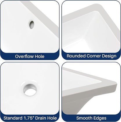 Enbol 18.6x11.2 Inch Undermount Bathroom Sink White Ceramic Durable Scratch Resistant Easy Clean with Overflow - ECU1811